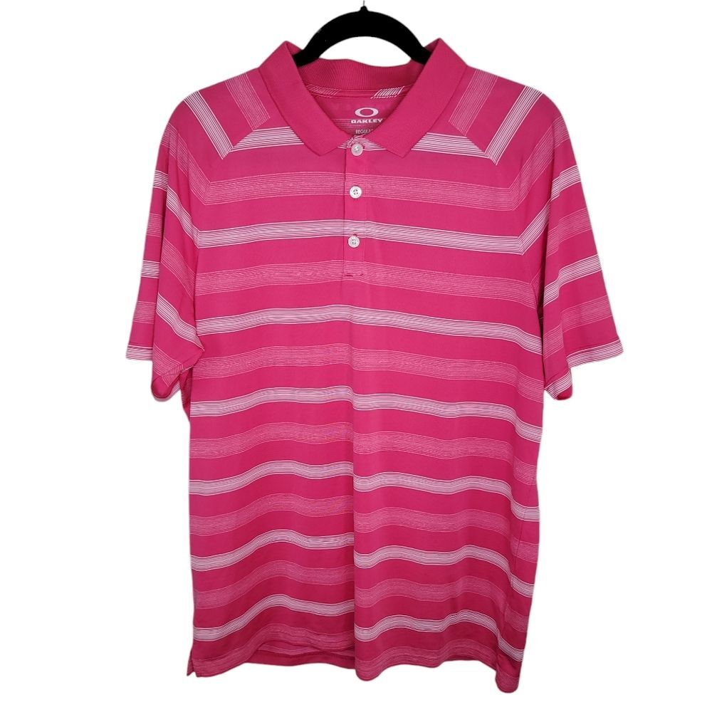 Oakley Men's Pink Striped Golf Polo Shirt Size Large